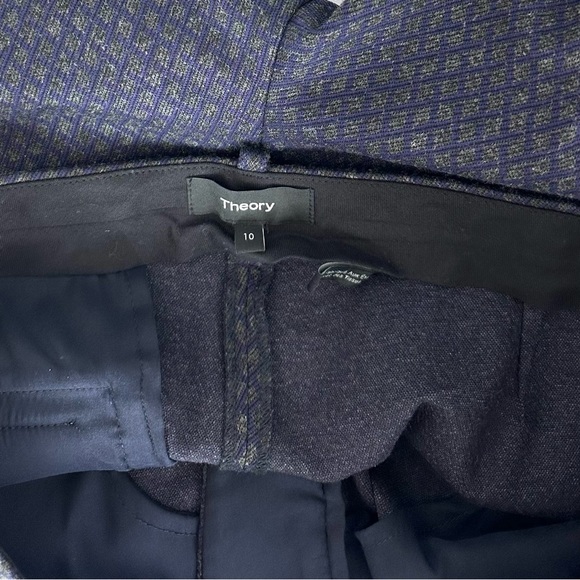 Theory Tailored Diamond Print Trellis Knit Trouser Pants Navy Heather Grey sz 10 - Picture 8 of 9